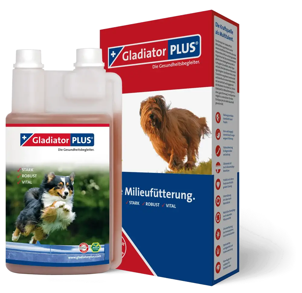 GladiatorPLus - Karton und Flasche für die Hundefütterung