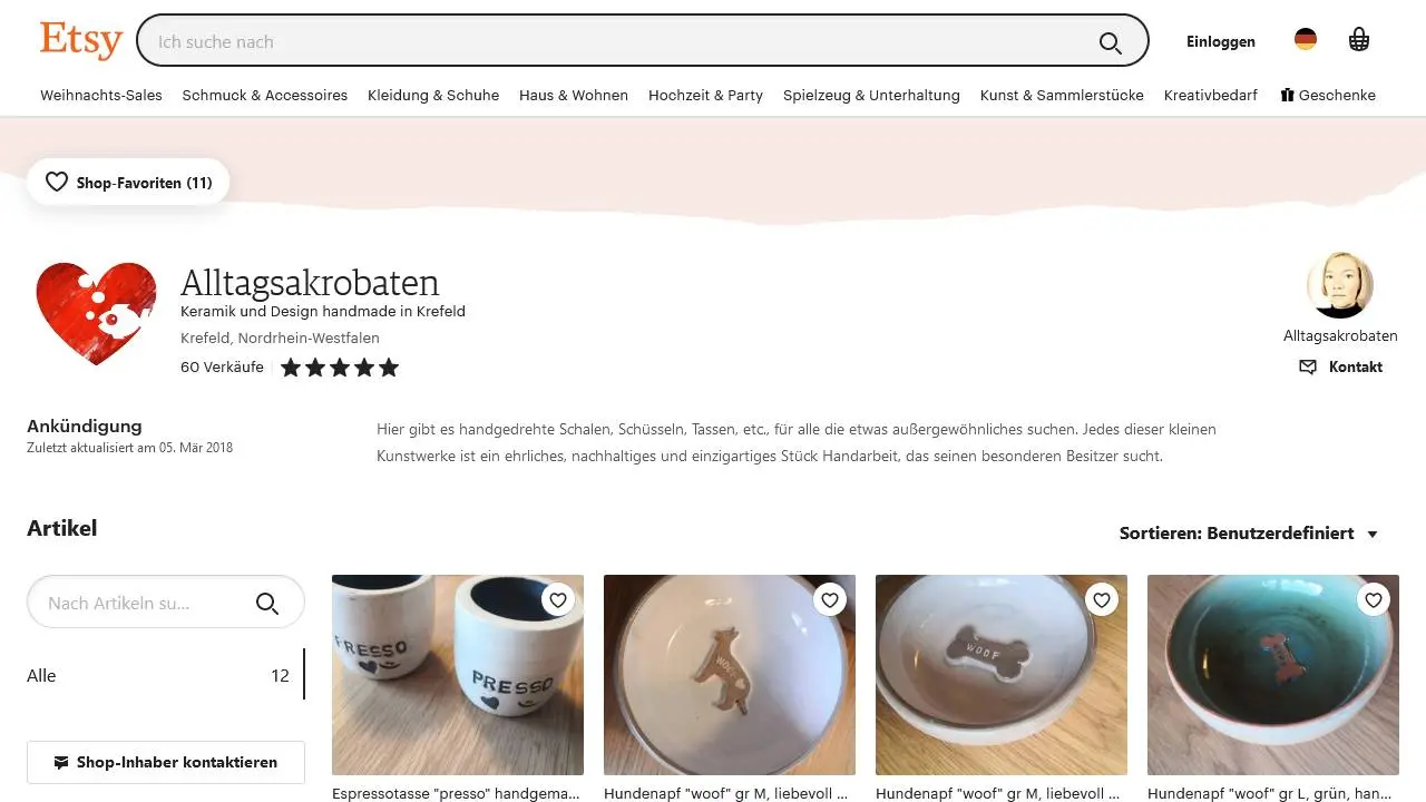 Screenshot Link zu "Handmade Kaffeetassen, Näpfe etc., Claudia"